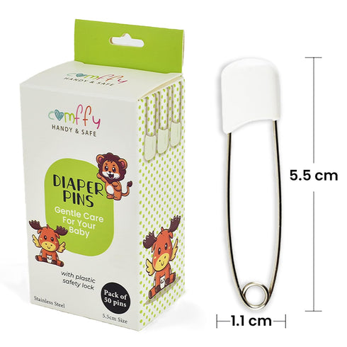 50 PCS Stainless Steel Diaper Pins with Plastic Safety Lock, Large Nappy Pins, 5.5cm x 1.1cm for Baby Cloth Diapers