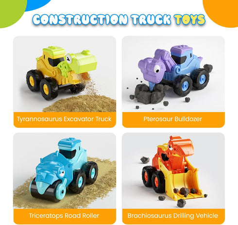 2 3 4 5 Construction Toys for Year Old Boy Kids Toddlers, Press and Go Dino Truck Construction Vehicle Toys Sandbox