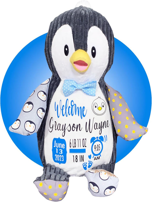Personalized Baby Stats Penguin Plushie - Birth Announcement Stuffed Animals - Personalized Baby Keepsake Birth