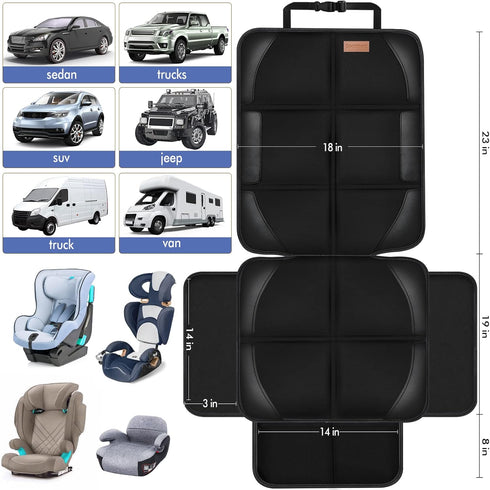 Car Seat Protector Covers - for Child Carseat mat 600d Fabric Waterproof Non Slip Thickest Padding with Storage Pockets Cushion Protectors Large Size Prevent Dirt Scratches Black 1 by Spotmart