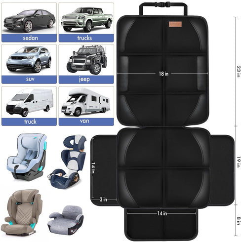 600D 2) Car Seat Protector Covers for Child Car seat mat, Waterproof Non-Slip with Storage Pockets, Cushion Protectors