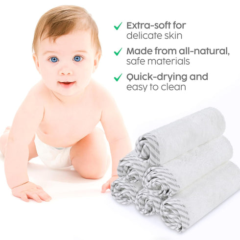San Francisco Baby 6-Piece Bamboo Rayon Washcloths for Newborn - Soft, Absorbent, White