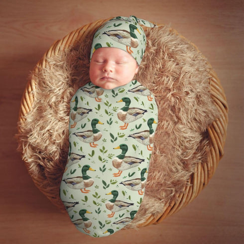Sets Farm Animal Cute Mallard Duck Newborn Swaddle Blankets Hat Soft Baby Receiving Blanket Swaddle Sack for Baby