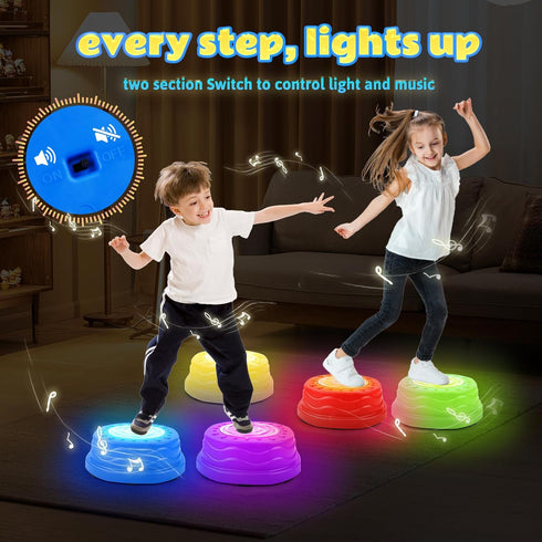 5pcs 3+ Stepping Stones for Kids,Toddler Stepping Stones Indoor & Outdoor, Light up & Music Non-Slip Balance Sensory