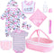 10Pcs Reborn Baby Doll Clothes with Bassinet Blanket Diaper fit 17-22 inch