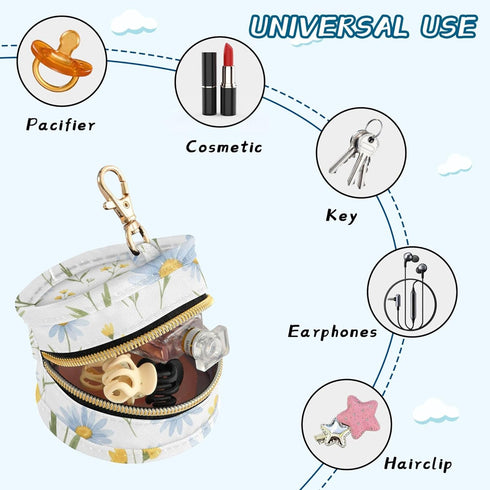 PYBUG Daisy Round Pacifier Storage Case, Polyester & TPU Lined with Hook Buckle, Pacifier Container Box for Baby