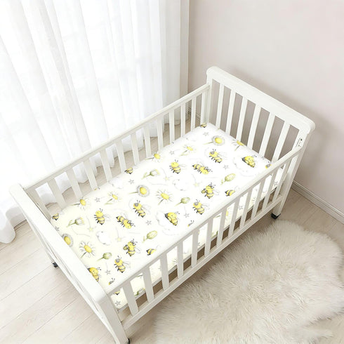 miaozhen 1 Pack 52x28 Cotton Baby Crib Sheets Soft Yellow and White Daisy Flower and Bee Toddler Mattress Sheet