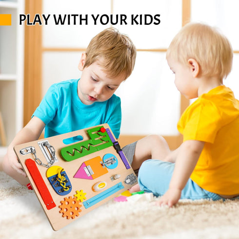 1 2 3 Montessori Busy Board for Toddlers, Wooden Sensory Toys, Preschool Learning Activities for Fine Motor Skills