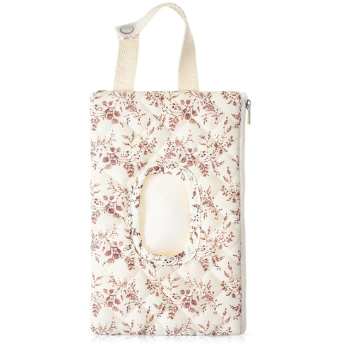 Cosblank 1 Pcs Quilted Diaper and Wipes Pouch Portable Hanging Floral Wet Wipe