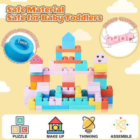 ZZXYPX 45pcs 18+ Soft Building Blocks for Toddlers - BPA-Free STEM Educational Toys Ages Months, Safe Preschool
