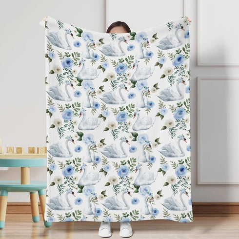 Watercolor Swan Boho Floral Baby Blanket for Boy Girl Bird Retro Flowers Flannel Soft Swaddle Blanket Wild Floral Receiving Blanket Toddler Newborn Daycare Infant Bed Wrap Crib Blanket Playmat 30x40 by Hwmmbh
