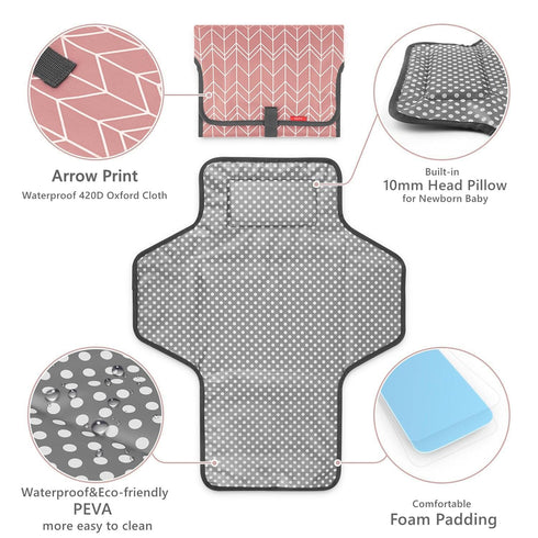 Babebay Waterproof Portable Diaper Changing Pad, Foldable Travel Changing Mat for Baby Girl Boy, Lightweight Travel