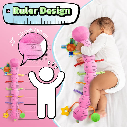 LIGHTDESIRE 3 6 12 Tummy Baby Toys Musical Caterpillar,Infant Toys Months Sensory Toy with Ruler Design,Mirror,Pull