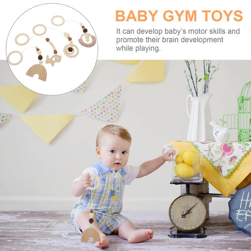 Toddmomy 4Pcs Baby Gym Wood Toys, Wooden Hanging Toy Activity Pendant for Nursery Decor
