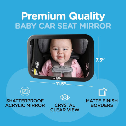 Leo and Ella Baby Car Mirror, Certified Crash Tested for Rear Facing Baby Car Seat, Shatterproof with Adjustable Mount