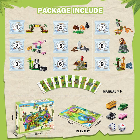 23 Set 2-in-1 2 4 6+ HOGOKIDS Animals Valentines Party Favors for Kids Building - Zoo Scene Board Game with Play Mat