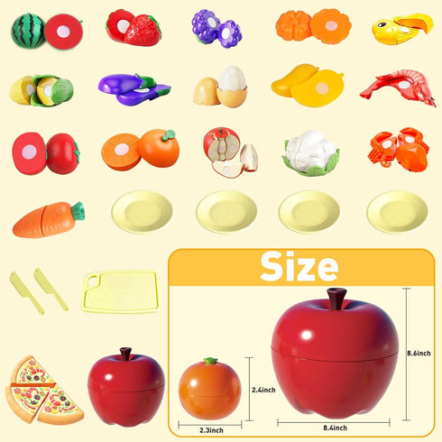 Sets Pretend Play Food for Kids Kitchen, Cutting Toy Food with Apple Basket, Play Kitchen Accessories for Toddlers