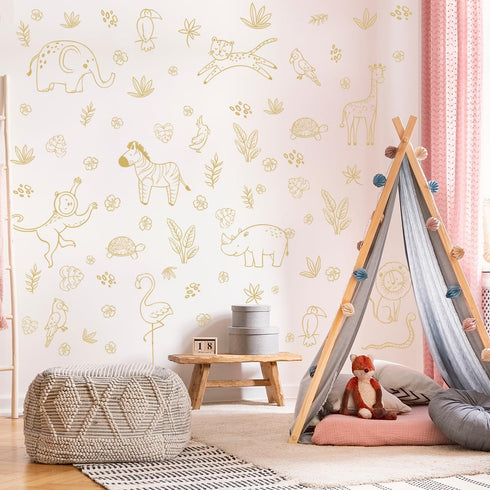 Jungle Animals Wall Decals, Jungle Theme Removable Wall StickerLion Cheetah Toucan Elephant