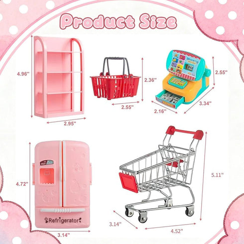 WEHOO 164Pcs Mini Shopping Cart Basket Miniature Food Drink Toy Supermarket Metal Handcart Trolley DollHouse Store