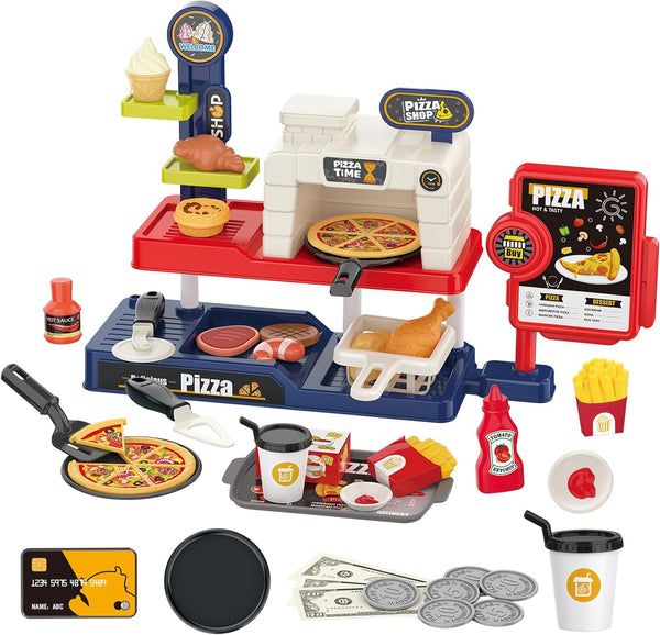Kids Pizza Oven Play Set: Ice Cream Maker, Card Reader, Cash Register,