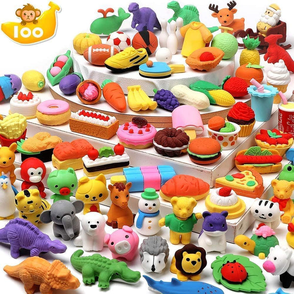 HINZER 100 Pack Animal Erasers Bulk, Pull Apart 3D Puzzle Erasers for Classroom Rewards