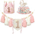 1st Daisy Highchair Wood Bead Tassel Garland Crown Hat Wooden Cake Topper Birthday Baby Shower Decorations