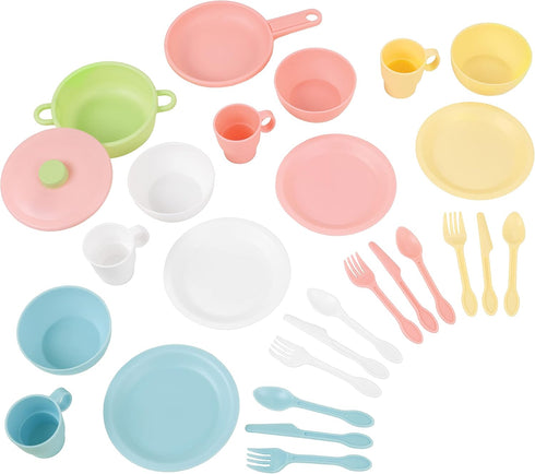 KidKraft 27-Piece Pastel Cookware Set | Plastic Dishes and Utensils for Play Kitchens, Gift for Ages 18 mo+