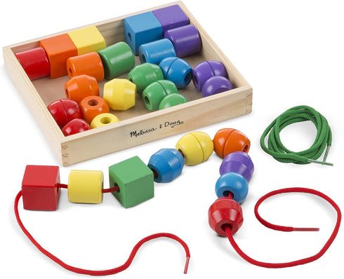 Melissa & Doug Primary Lacing Beads - Educational Toy with 8 Wooden Beads and 2 Laces for Kids