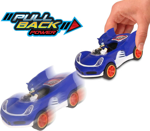NKOK Sonic The Hedgehog All-Stars Racing Transformed Pull Back Racer - Sonic; No batteries required; Pull back, Let go, and Watch Sonic race