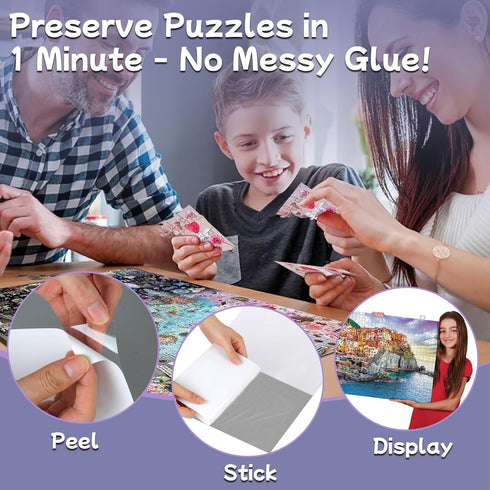 KIAFUM 8pcs 1000 Adhesive Puzzle Saver Sheets, Puzzles Glue Sheets, Peel and Stick Puzzle Sticker Sheets Preserve