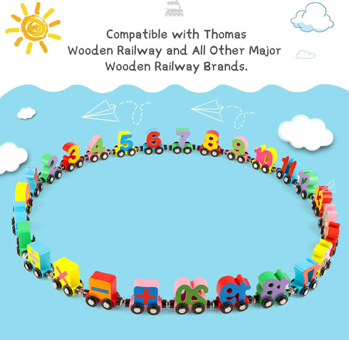 27 Set Set Wondertoys PCS Wooden Magnetic Number Train Toy Compatible with Major Brands Train Tracks