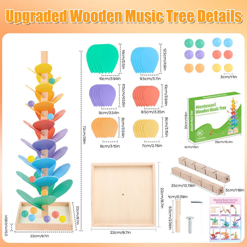 3-5 Set 4-8 8-12 (1.1inch Marble Run Wood Ball Drop Toy for Kids Toddlers Wooden Musical Tree Ball Run Toys for Years