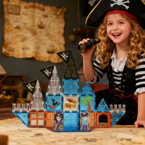 Kids,32 Set 3D 3 4 5+ Bmag Magnetic Tiles for PCS Pirate with Magnet Building Blocks, STEM Educational Toys