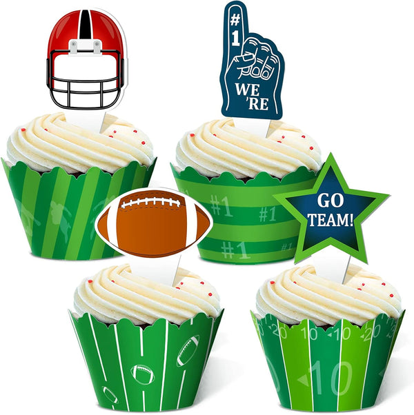 48pcs Football Cupcake Topper Wrapper Party Supplies for Sports Game Day SUPER BOWL Sunday