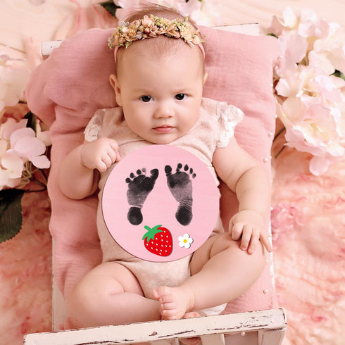 R HORSE Baby Announcement Sign with Ink Pad and Marker Pen Pink Strawberry Hello World Wooden Keepsake for Newborn