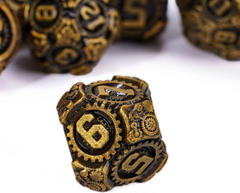 Metal Dice Set D&D, 7-Die DND Dice with Gift Bag for Dungeons and Dragons Role Playing Games (Antique Gold)