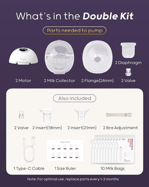 S32, 4 9 18/21/24MM (2 Packs, Nuliie Hands-Free Breast Pump Wearable Breastfeeding Pump Modes Levels with Flange