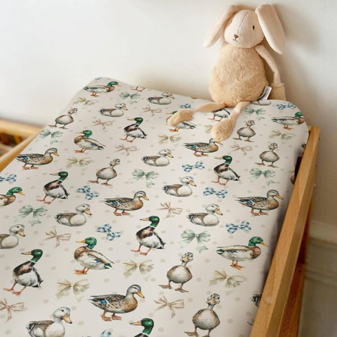 ZoUbqchY 32''16'' Vintage Duck Bows Floral Changing Pad Covers for Baby Girls Boys Green Mallard Ducks Fitted Changing