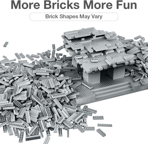 Lekebaby Building Bricks 1500 PCS Basic Blocks, Compatible with Major Brands (Gray)