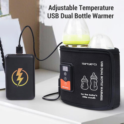 Fockety 47.3 12.1cm Bottle Warmer, USB Powered LCD Display Adjustable Temperature Baby Bottle Warmer Dual Bottles