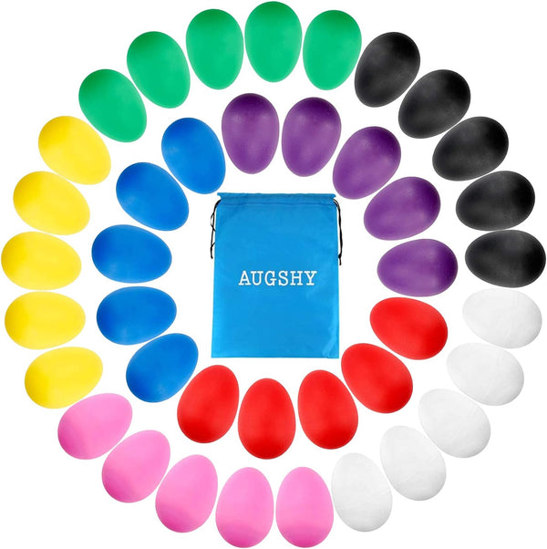 Augshy 18PCS Plastic Egg Shakers, Percussion Musical Egg Maracas, Easter Eggs in 8 Colors