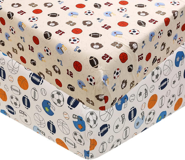 CribMATE 2 PCs Baby Boy Sports Theme Nursery Crib Fitted Sheet