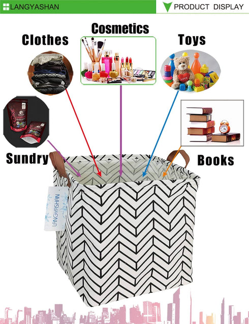 LANGYASHAN Square Storage Baskets - Waterproof Canvas Children Laundry Hamper for Toy Organizer (Geometric)
