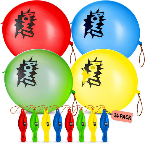 Superhero Punch Balloons, Pack of 24, Large Inflatable Punch Balls for Kids, Carnival Prizes, Birthday Party Favors