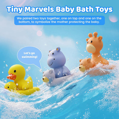 6 Tiny Marvels Baby Bath Toys for Months & Up, Mold Free No Hole Bath Toys, BPA Free Floating Toddler Bath Toys, Safe