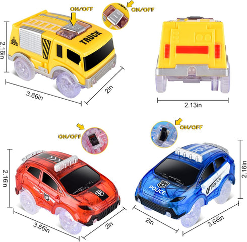 Track Cars Replacement Only - Light Up Toy Cars with 5 Flashing LED Lights, Compatible with Magic Tracks