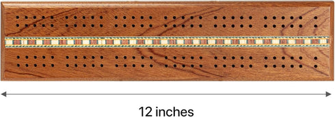 Sterling Games Wooden Cribbage 12 inch Double Track Cribbage Board with Rich Italian Inlaid 2 Players