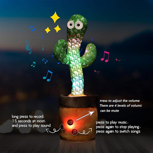 MIAODAM Volume Adjustable Dancing Cactus Toy, Colorful Glowing Plush Toy Singing 120 Songs for Kids