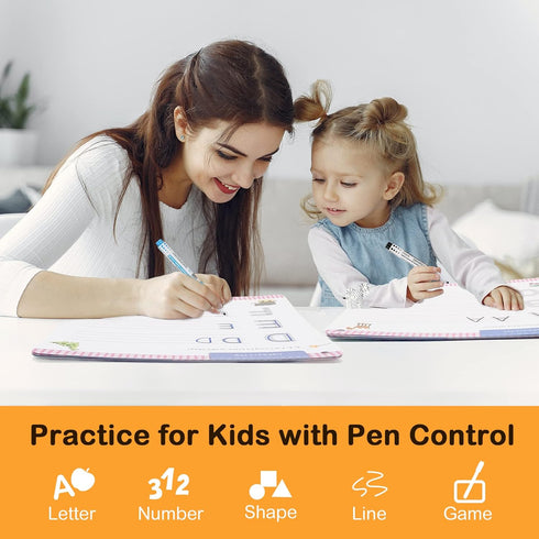 60 3 4 5 Preschool Learning Activities Reusable Pages, Tracing Letter Number Handwriting Practice Book for Kids