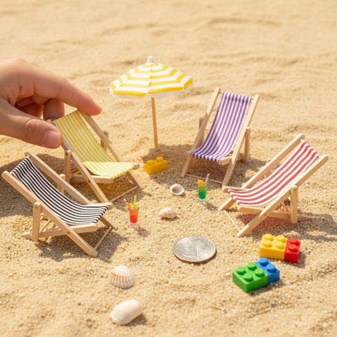 LUOZZY 12pcs Dollhouse Miniature Furniture Accessories Mini Wooden Folding Beach Sunbath Chair Longue Deck Chair